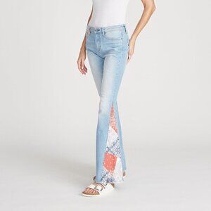 Driftwood Jeans Farrah Flare Patchwork Bandanna Print Inserts Light Wash